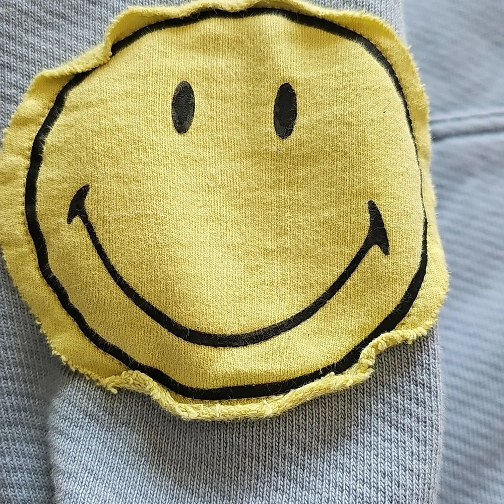Smiley Light Blue Hoodie with Patches
